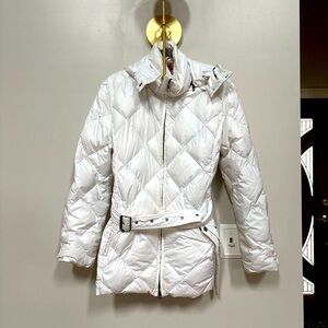 White Burberry puffer coat